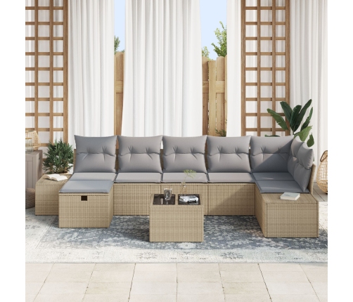 Conjunto de sofá de jardín de 8 piezas con cojines Beige Ratán Poli