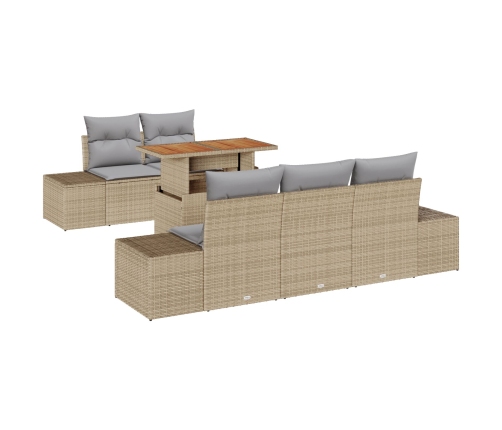 Juego de Comedor de Jardín de 6 Piezas con Cojines Beige de Rattan Poliéster y Acacia
