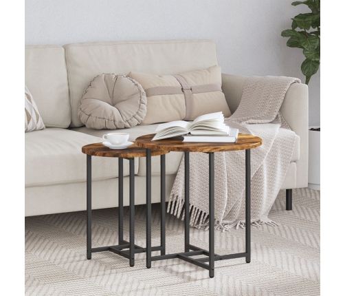 Mesa Lateral  2 pcs Madera de Roble Ahumada, Madera Ingenierizada y Metal