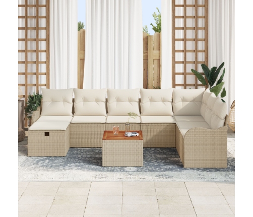 Conjunto de Sofá de Jardín de 9 Piezas con Cojines Beige de Poliratán