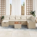 Conjunto de Sofá de Jardín de 9 Piezas con Cojines Beige de Poliratán