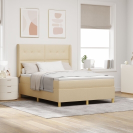 Cama Box Spring  con colchón y LED Crema 160x200 cm Tela