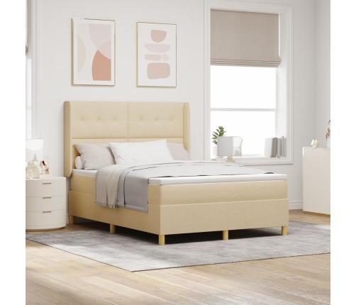 Cama Box Spring  con colchón y LED Crema 160x200 cm Tela