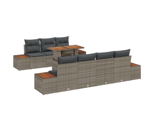 Conjunto de Sofá de Jardín  Juego de 8 Gris Ratán Poliéster, Madera