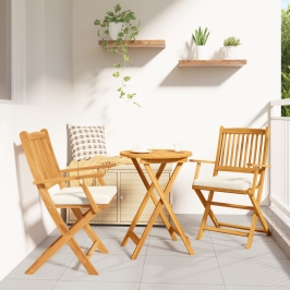 Sillas de jardín plegables  con cojín blanco 2pcs de madera de acacia maciza