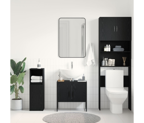 Gabinete de Fregadero de Baño  Roble Negro 60x33x60 cm Madera de Calidad