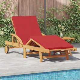 Tumbona plegable  con ruedas y cojín rojo de madera de teca