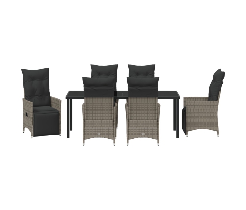 Set de Comedor de Jardín de 7 Piezas con Cojines Gris Poliratán