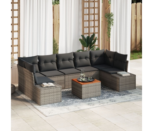 Conjunto de sofá de jardín de 8 piezas con cojines gris polirratán acacia