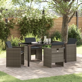 Conjunto de Comedor de Jardín de 5 Piezas con Cojines Ratán Polivalente Gris
