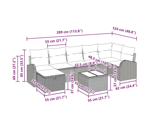 Conjunto de sofá de jardín de 8 piezas con cojines beige de ratán sintético