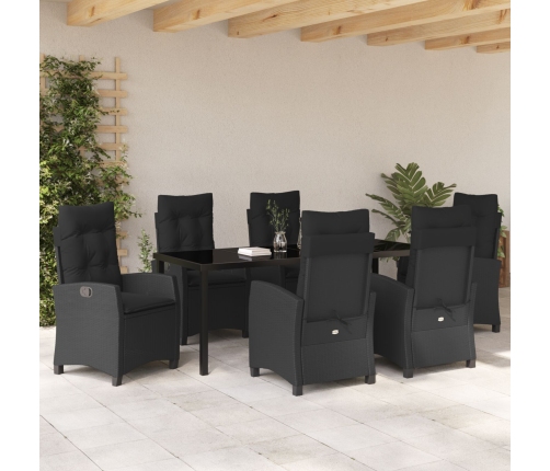 Set de Comedor de Jardín  de 7 Piezas con Cojines Poliratán Negro