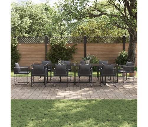 Conjunto de Comedor de Jardín de 13 Piezas con Cojines de Acero y Ratán Sintético