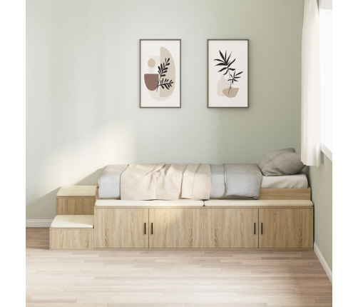 Cama con Almacenamiento  Roble Sonoma 75x190 cm