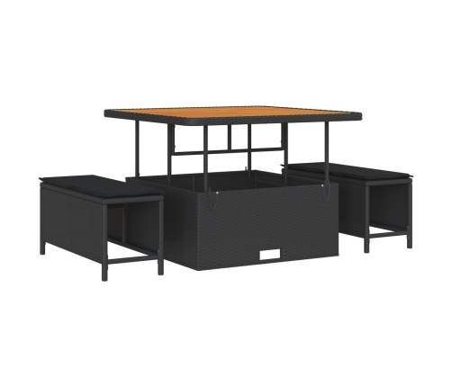 Conjunto de Comedor de Jardín de 3 Piezas con Cojines Negro de Poliratán Acacia