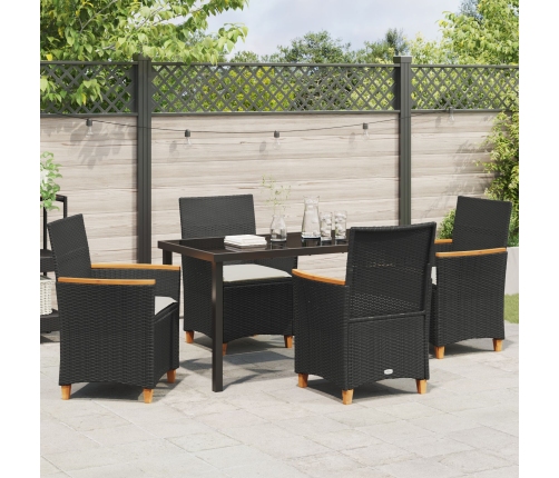 Conjunto de Comedor de Jardín  de 5 Piezas con Cojines Negro Poliratán