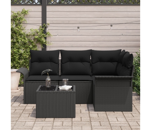 Conjunto de Sofá de Jardín de 5 Piezas con Cojines Beige Poliratán