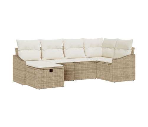 Conjunto de Sofá de Jardín de 6 Piezas con Cojines Beige de Ratán