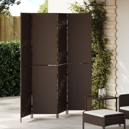 Divisor de habitación  4 paneles plegable marrón 195x180 cm poli ratán