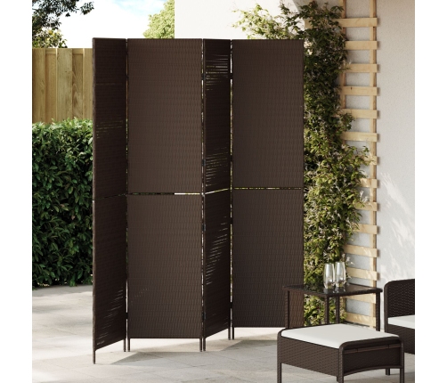 Divisor de habitación  4 paneles plegable marrón 195x180 cm poli ratán