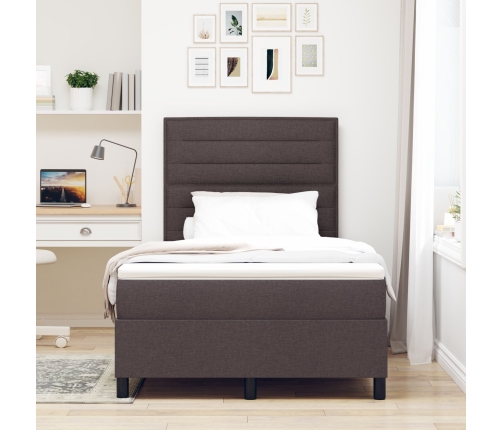 Cama con muelles y colchón Marrón oscuro 120x200 cm Tela