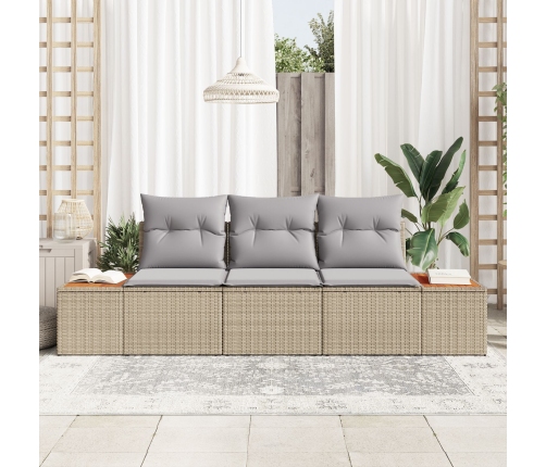 Juego de Sofá de Jardín  de 3 Piezas con Cojines Beige de Poliratán Acacia