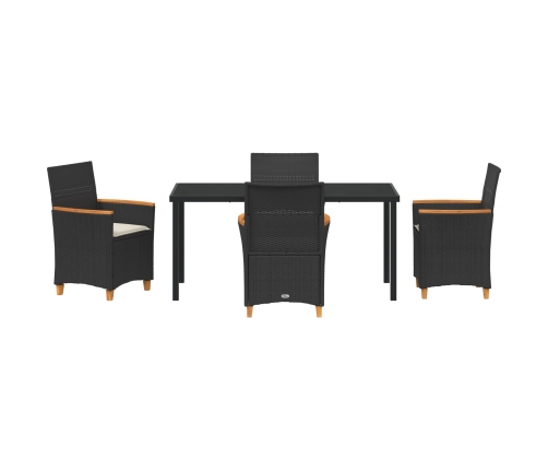 Set de Comedor de Jardín  de 5 Piezas con Cojines Negro Poliratán