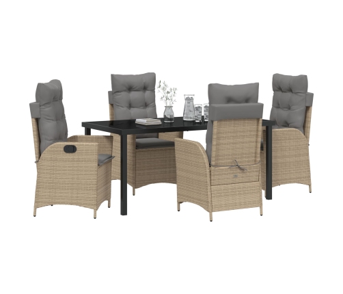 Juego de Comedor de Jardín de 5 Piezas con Cojines Beige Poliratán