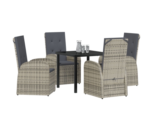 Conjunto de Comedor de Jardín de 5 Piezas con Cojines de Poliratán Gris