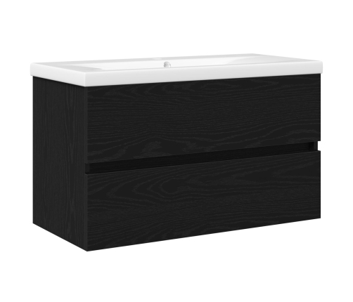 Gabinete para Lavabo  con Lavabo Integrado Roble Negro Madera Ingenierizada, Gabinete para Lavabo  Roble Negro 80x38.5x45 cm Madera Ingenierizada