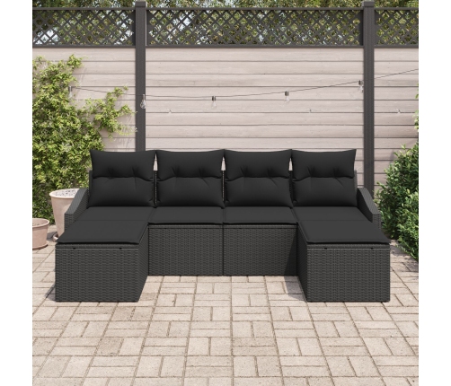 Conjunto de Comedor de Jardín  de 6 Piezas con Cojines de Ratán Poliéster Negro