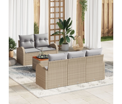 Juego de sofá de jardín de 6 piezas con cojines Beige Polirratán Acacia