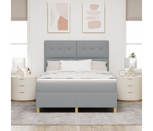 Cama Box Spring con Colchón Gris Claro 140x190 cm Tela