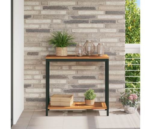 Mesa de Exterior  Natural y Negra 35x80x75 cm de Madera Sólida y Acero