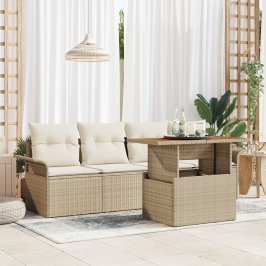 Juego de Sofá de Jardín de 5 Piezas con Cojines Beige Ratán Polivalente Acacia
