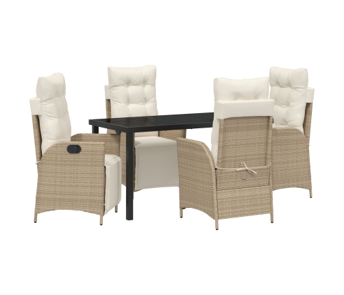 juego de comedor de jardín de 5 piezas beige ratán poliéster