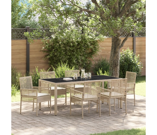 Set de Comedor de Jardín de 7 Piezas con Cojines Beige de Poliratán