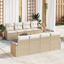 Juego de Sofá de Jardín de 9 Piezas con Cojines Beige Ratán Sintético