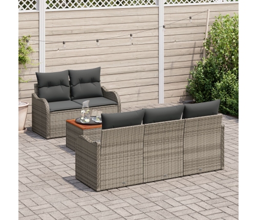 Conjunto de Sofá de Jardín de 6 Piezas con Cojines Gris Ratán Sintético Acacia, Sofá de Jardín de 2 Plazas con Cojines Gris Ratán Sintético