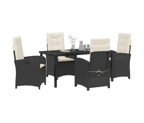 Set de Comedor de Jardín de 5 Piezas con Cojines Ratán Poliéster Negro