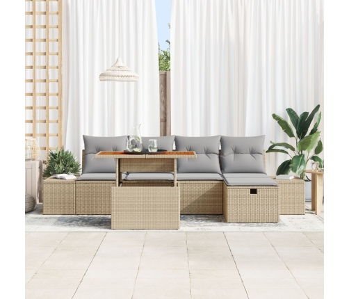 Conjunto de Sofá de Jardín de 6 Piezas con Cojines Beige Ratán Poly