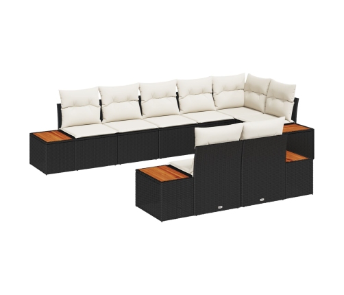 Set de Sofá de 8 Piezas de Jardín con Cojines Negro Poliratán Acacia