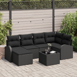 Set de Sofá de Jardín de 7 Piezas con Cojines Beige Poliratán
