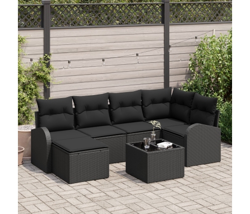 Set de Sofá de Jardín de 7 Piezas con Cojines Beige Poliratán
