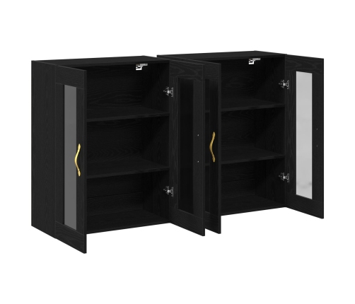 Gabinete Montado en la Pared Set de 2 Roble Negro Madera, Vidrio