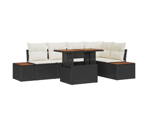 Conjunto de Sofás de Jardín  Set de 6 Negro, Crema Ratán, Poliéster
