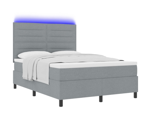 Cama con Somier y Colchón & LED Gris Claro 140x200 cm Tela