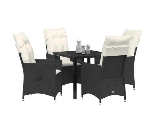 Conjunto de Comedor de Jardín de 5 Piezas con Cojines - Poliratán Negro