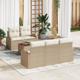 Conjunto de Sofá de 6 Piezas  con Cojines Beige Polirratán Acacia
