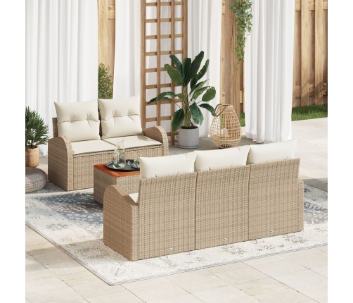 Conjunto de Sofá de 6 Piezas  con Cojines Beige Polirratán Acacia
